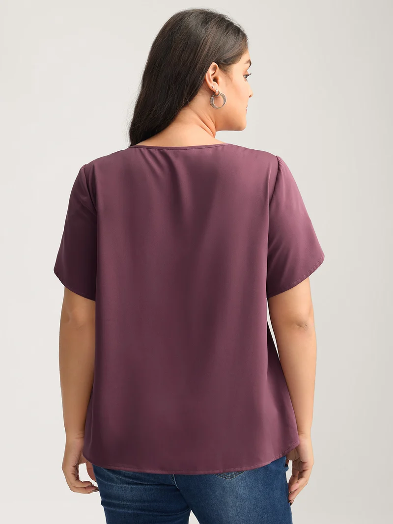 Petal Sleeve Shoulder Button Solid Blouse
