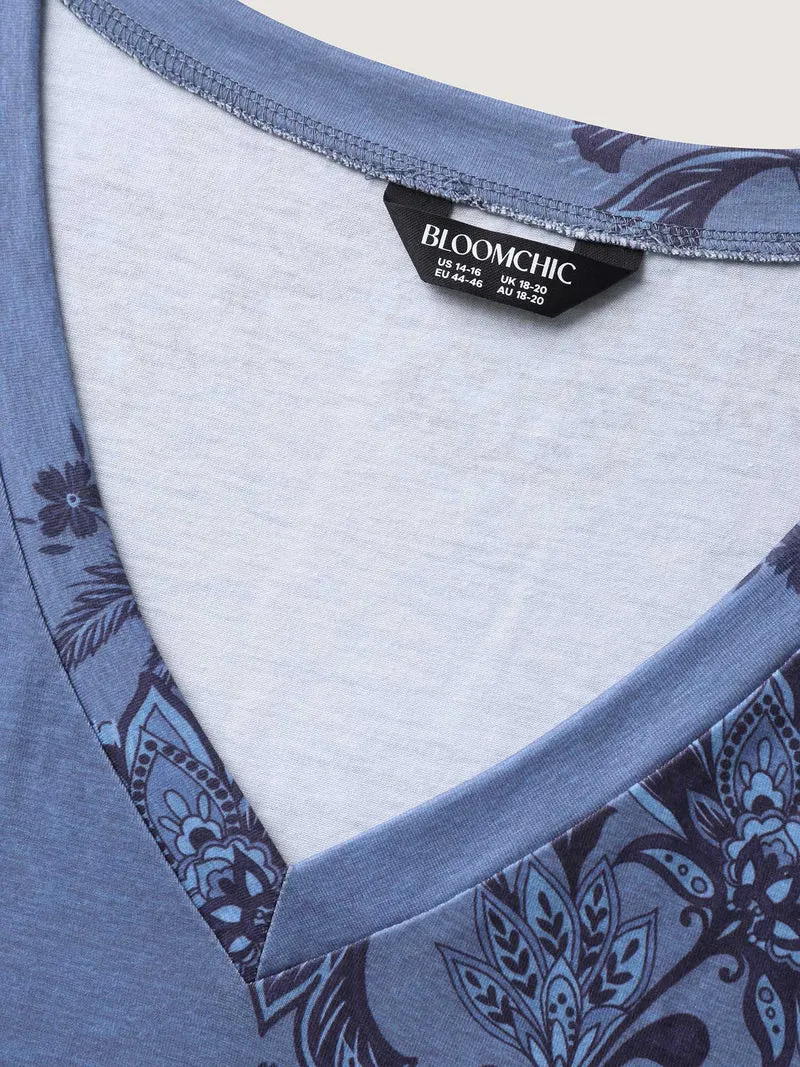Floral V-Neck Drapey T-Shirt