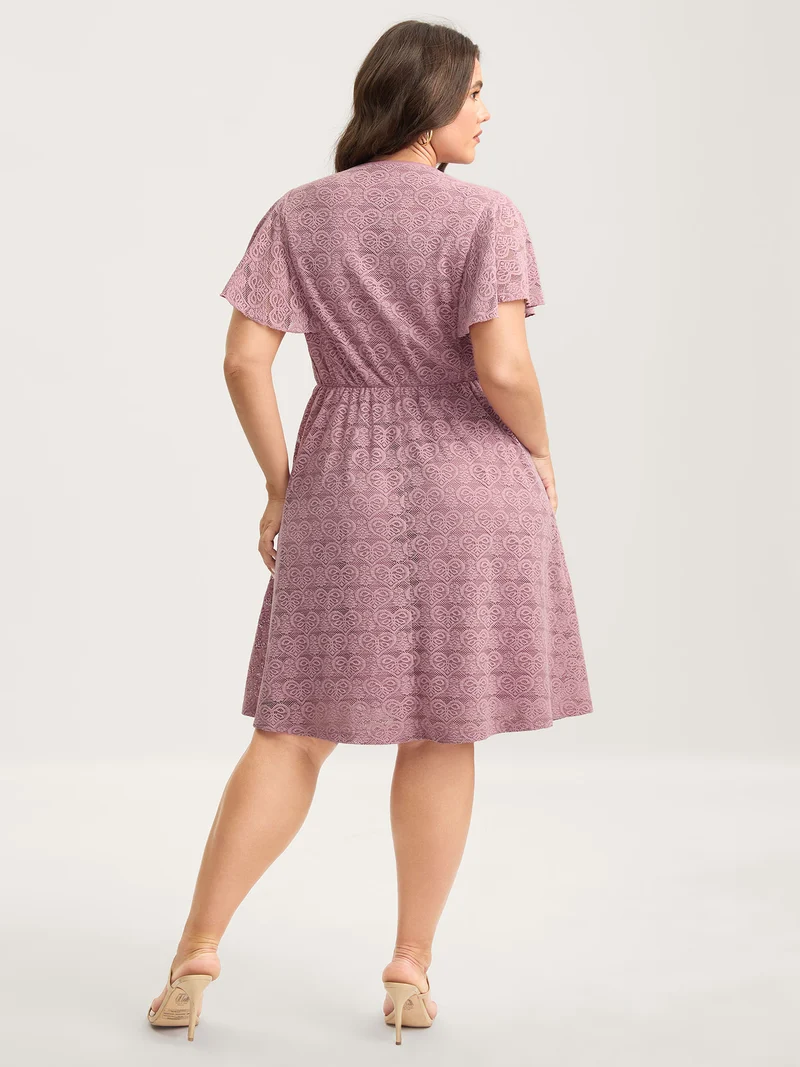 Lace Elegance Ruffled Stretchy-Waist Midi Dress