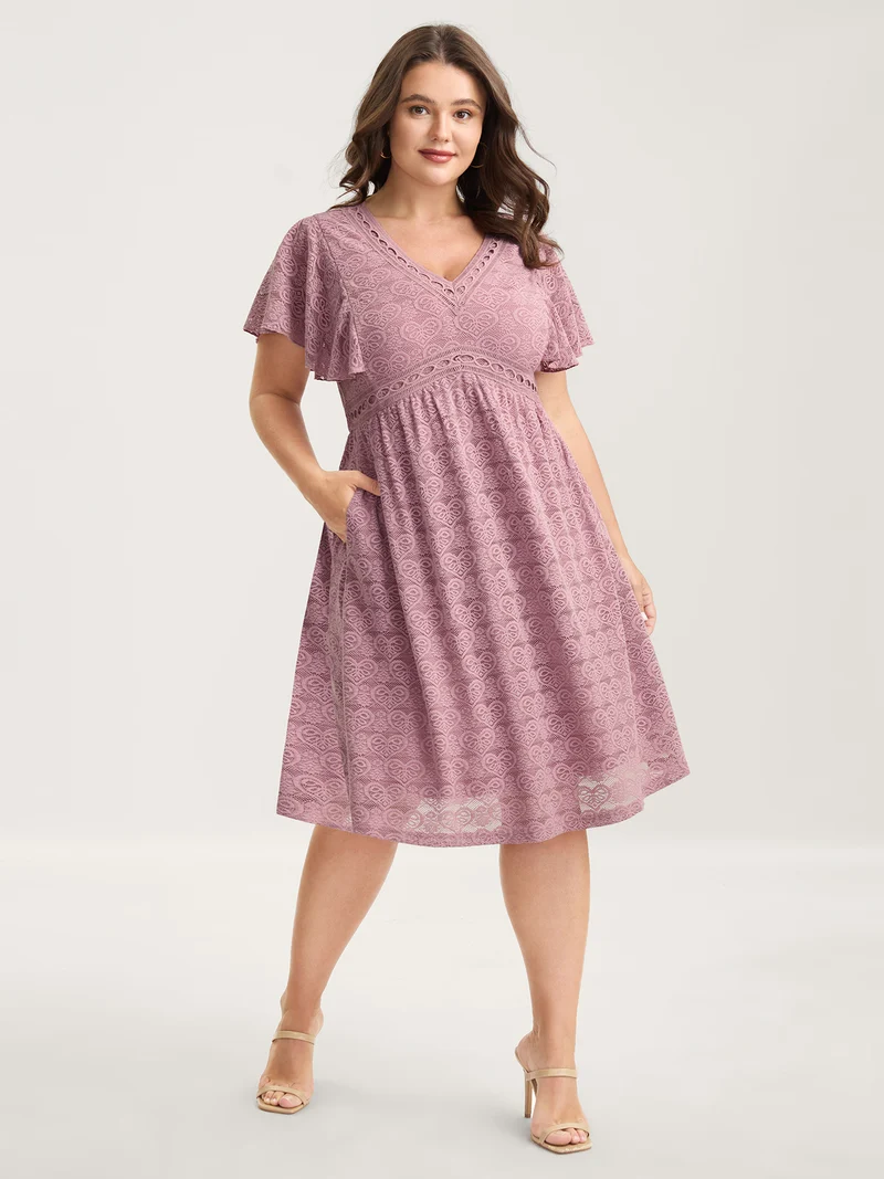 Lace Elegance Ruffled Stretchy-Waist Midi Dress