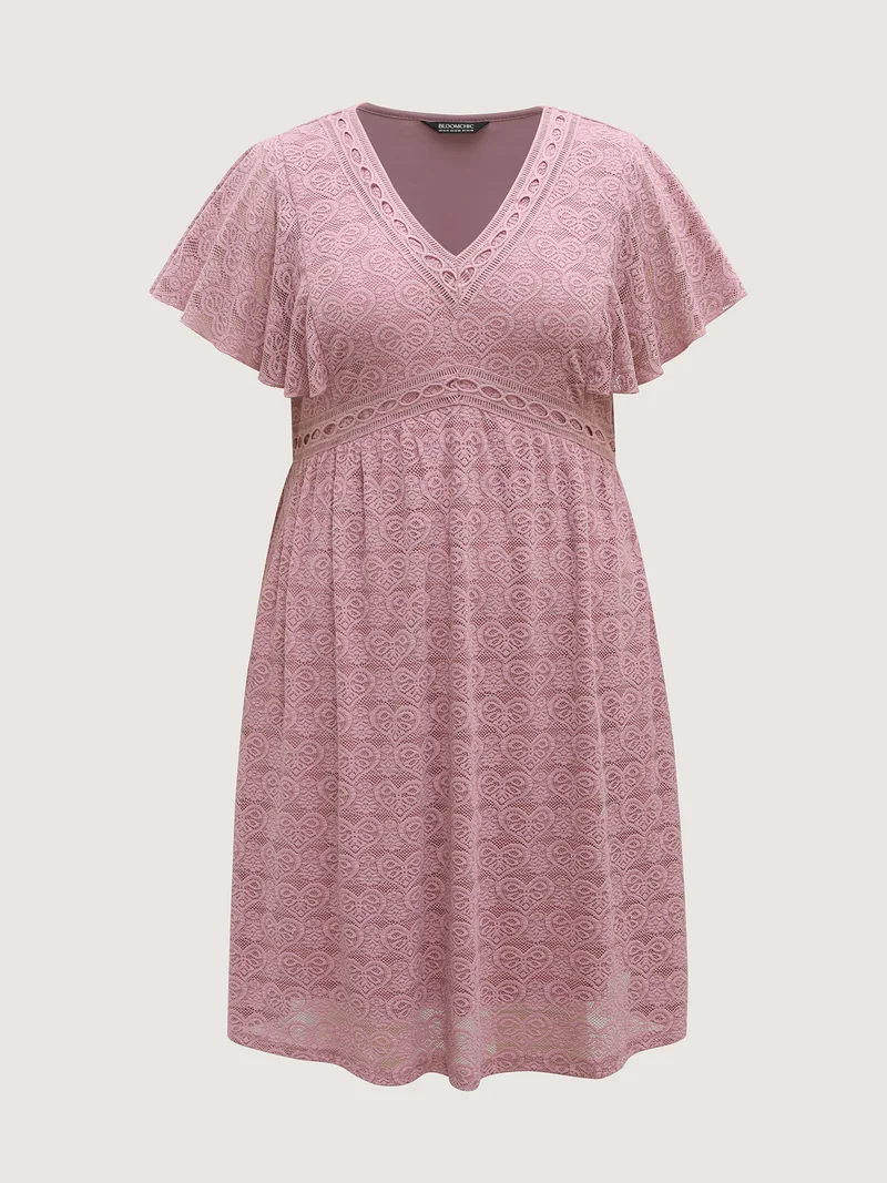 Lace Elegance Ruffled Stretchy-Waist Midi Dress