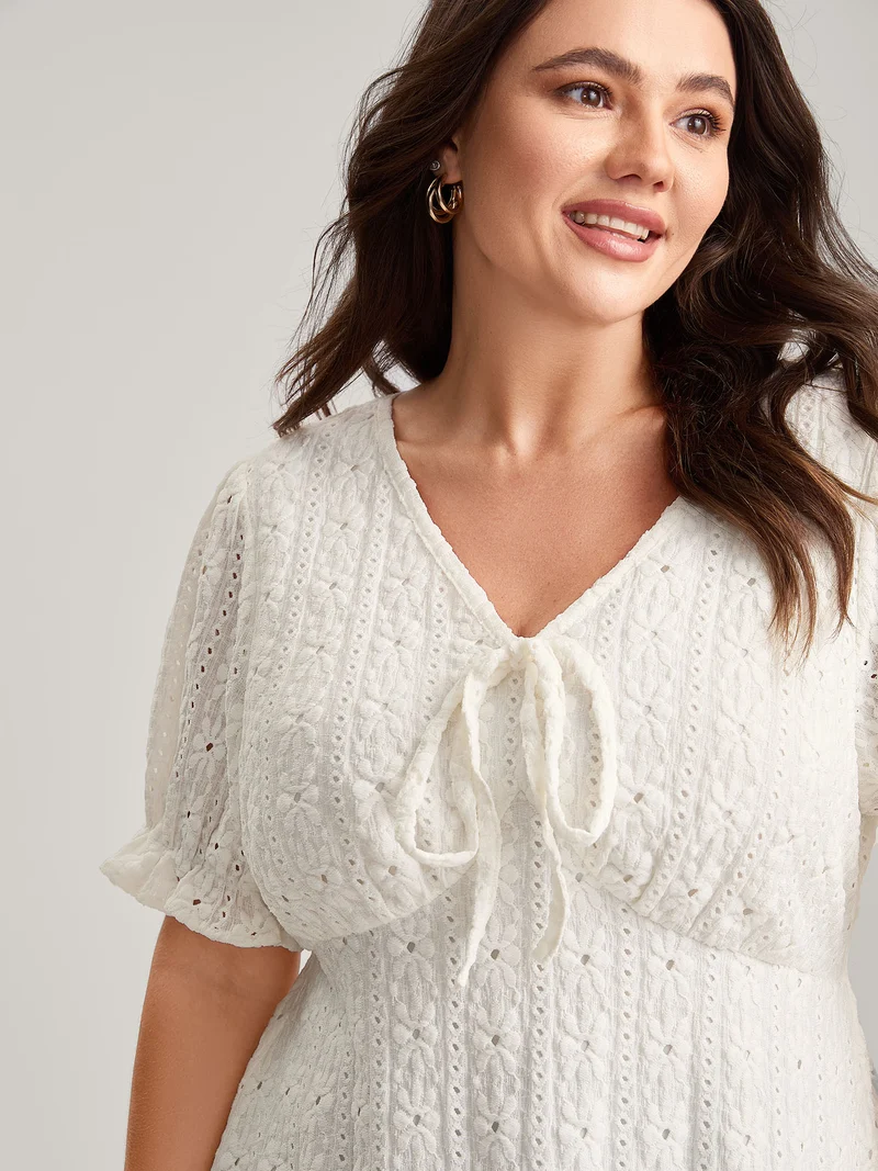 Textured Eyelet Embroidered Solid Blouse