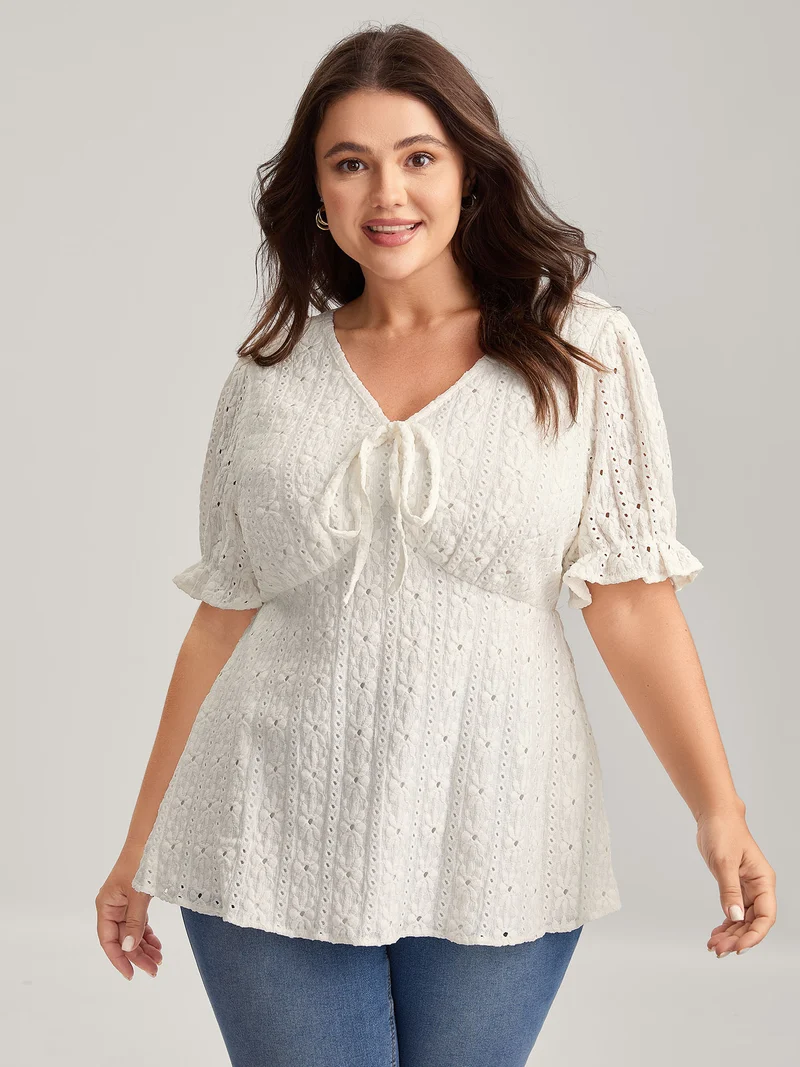 Textured Eyelet Embroidered Solid Blouse