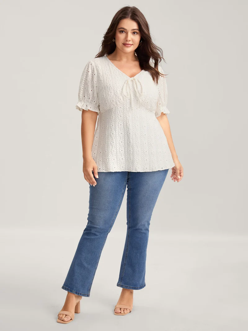 Textured Eyelet Embroidered Solid Blouse