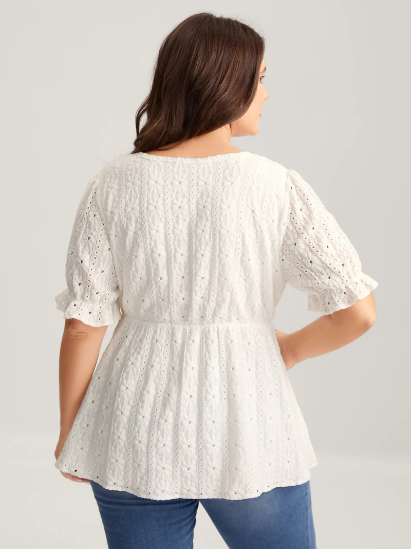 Textured Eyelet Embroidered Solid Blouse