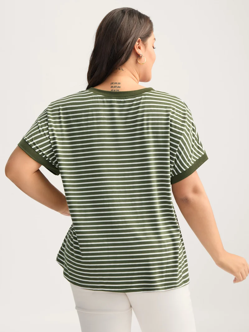 Stripe Color Contrast Pockets T-Shirt