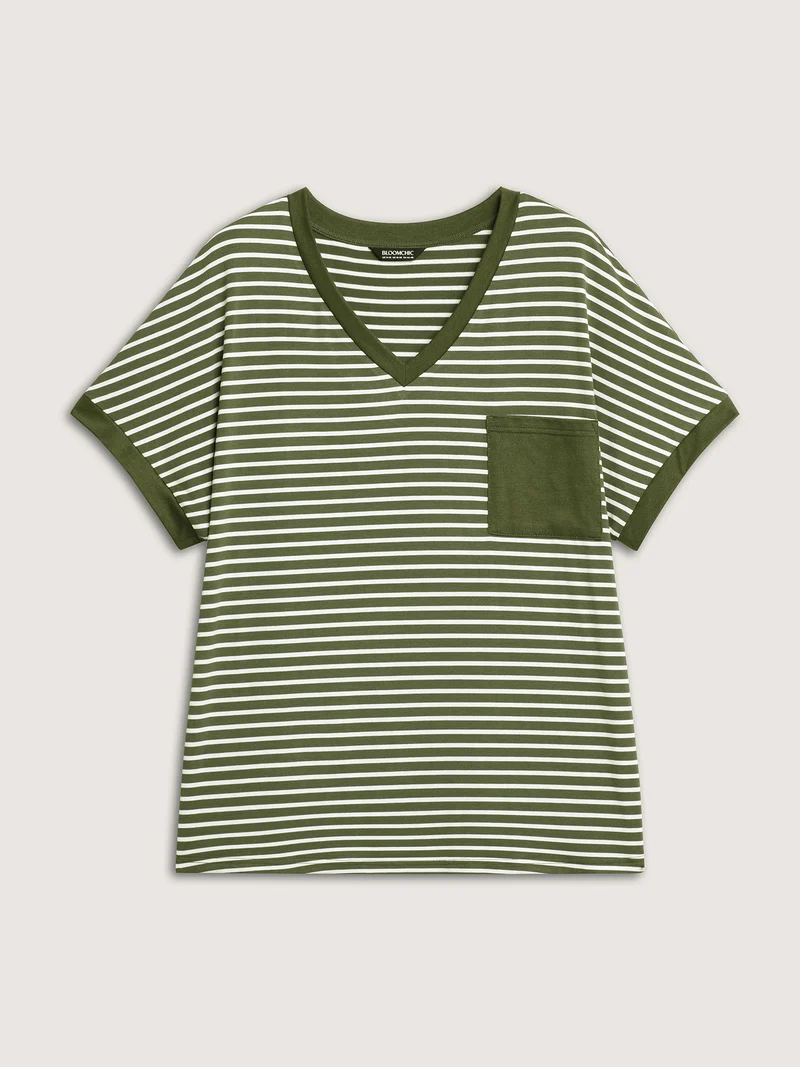 Stripe Color Contrast Pockets T-Shirt