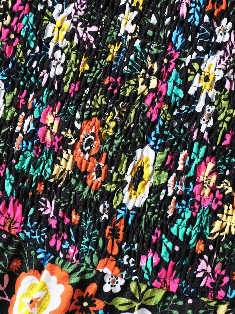 Shirred Stretchy Waist Floral Midi Dress