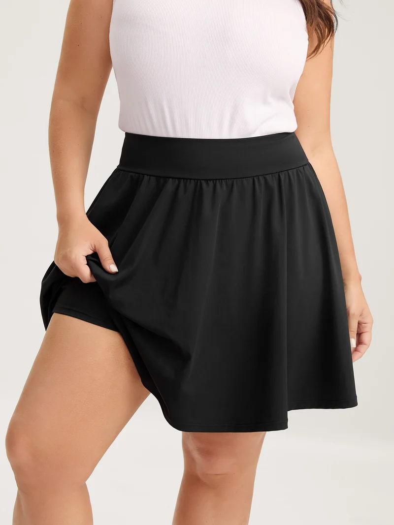 Wide Stretchy Waist Flared Midi Skirt