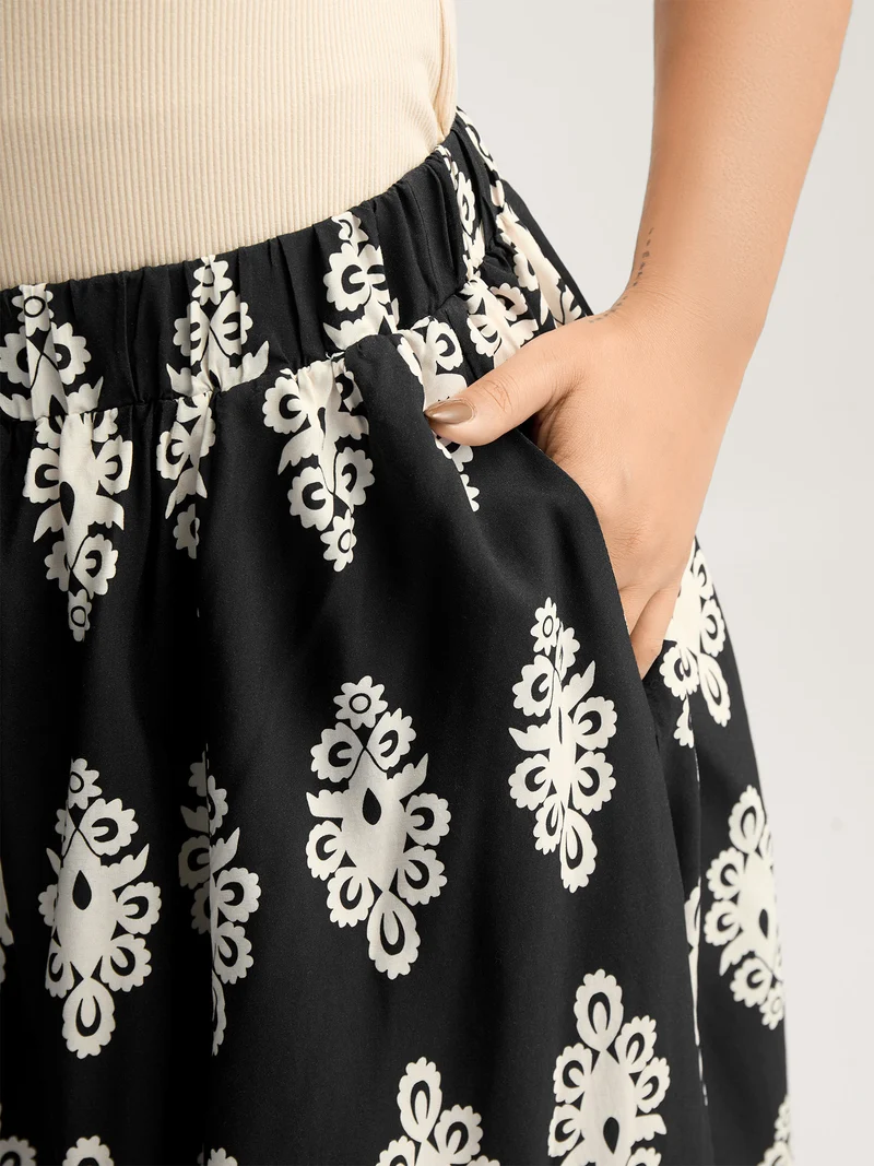 Boho Print A-Line Midi Skirt