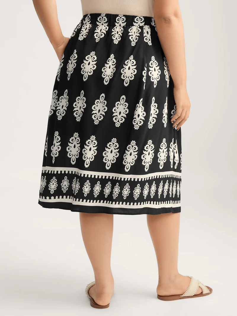 Boho Print A-Line Midi Skirt