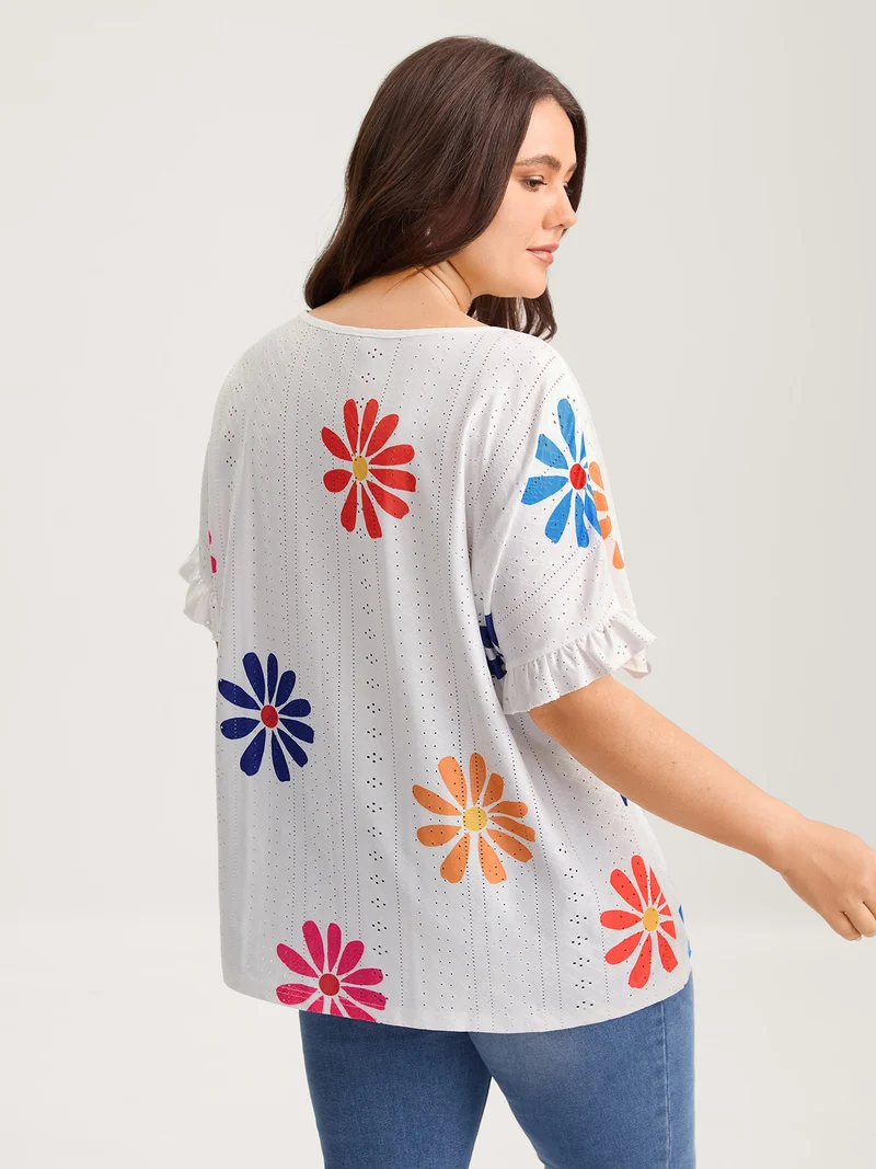 Textured Floral Print Flowy T-Shirt