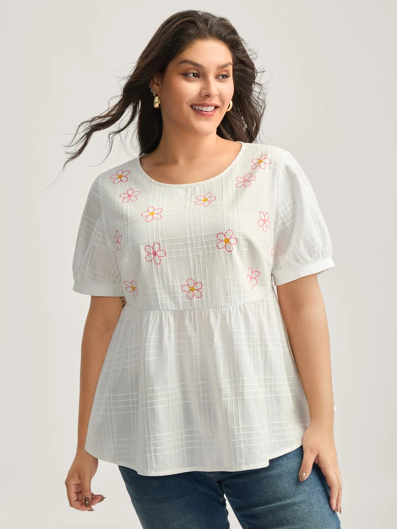 Cotton Colorful Embroidery Crisscross Solid Blouse