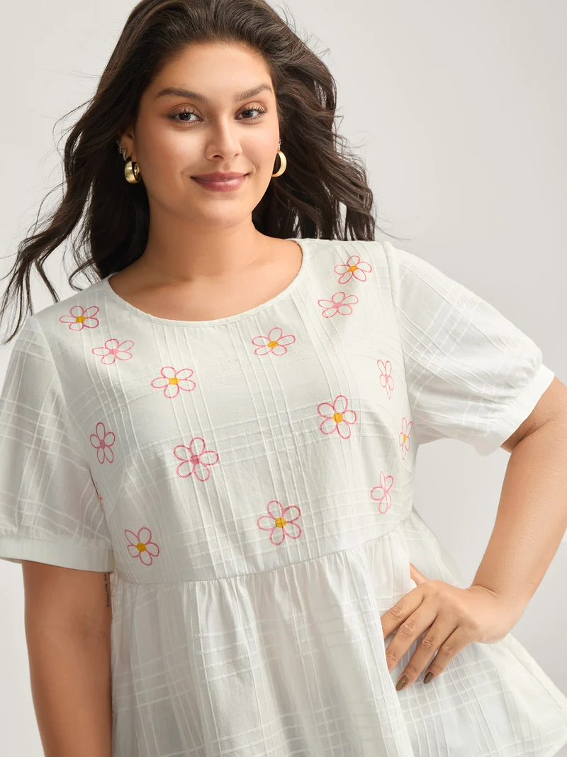 Cotton Colorful Embroidery Crisscross Solid Blouse