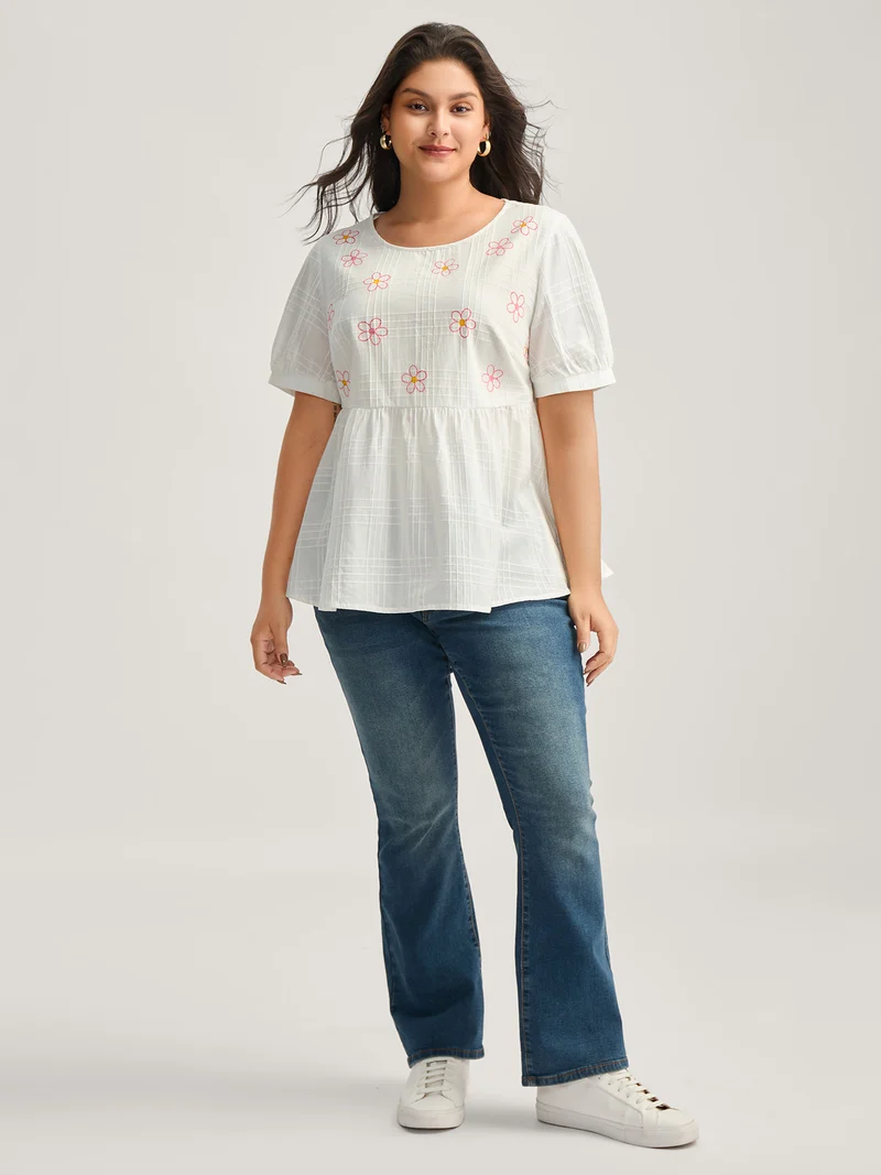 Cotton Colorful Embroidery Crisscross Solid Blouse