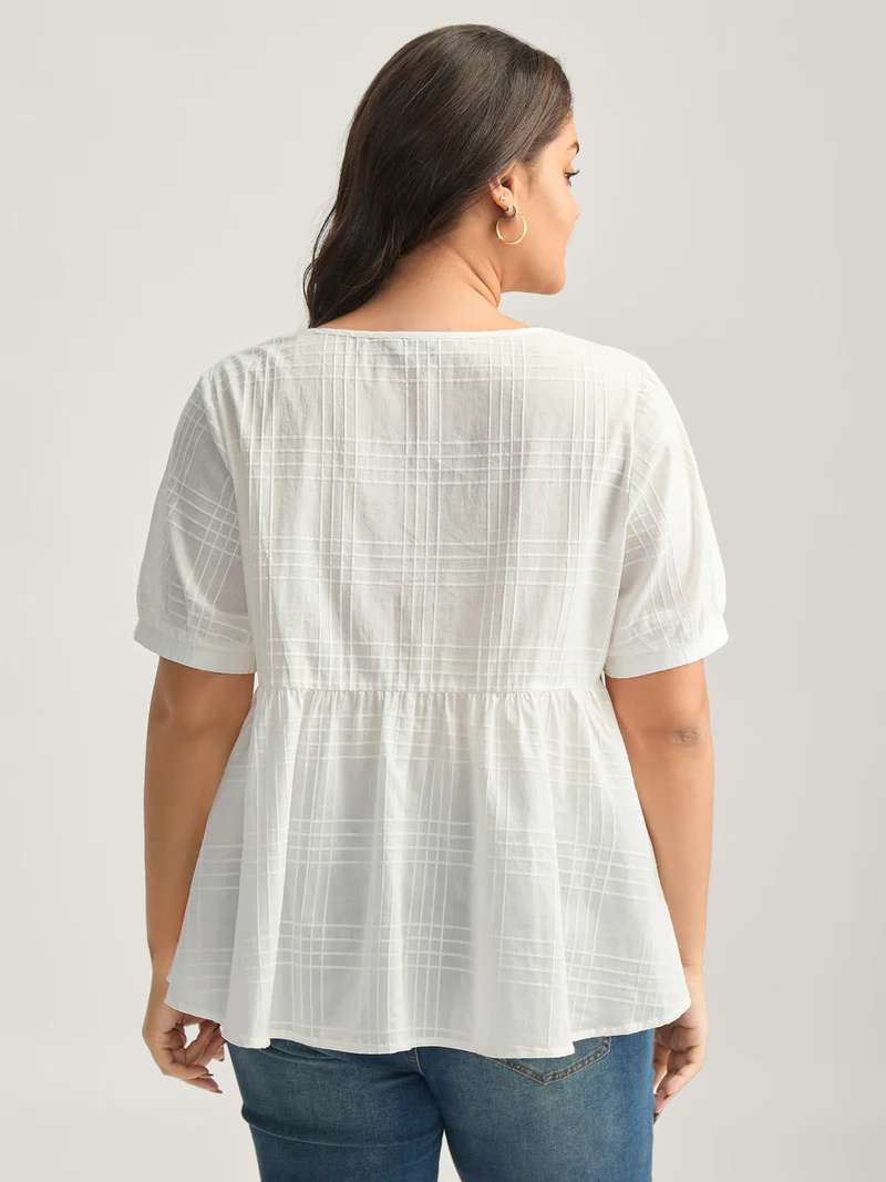 Cotton Colorful Embroidery Crisscross Solid Blouse