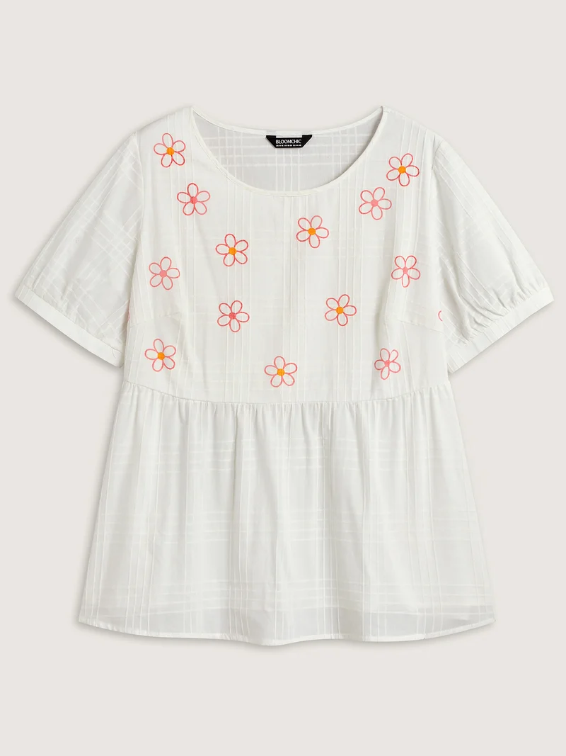 Cotton Colorful Embroidery Crisscross Solid Blouse