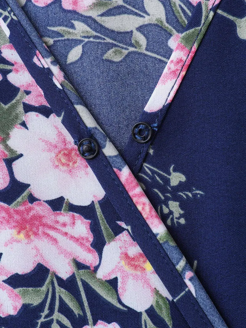 Floral Print Belted Wrap Hem Midi Dress