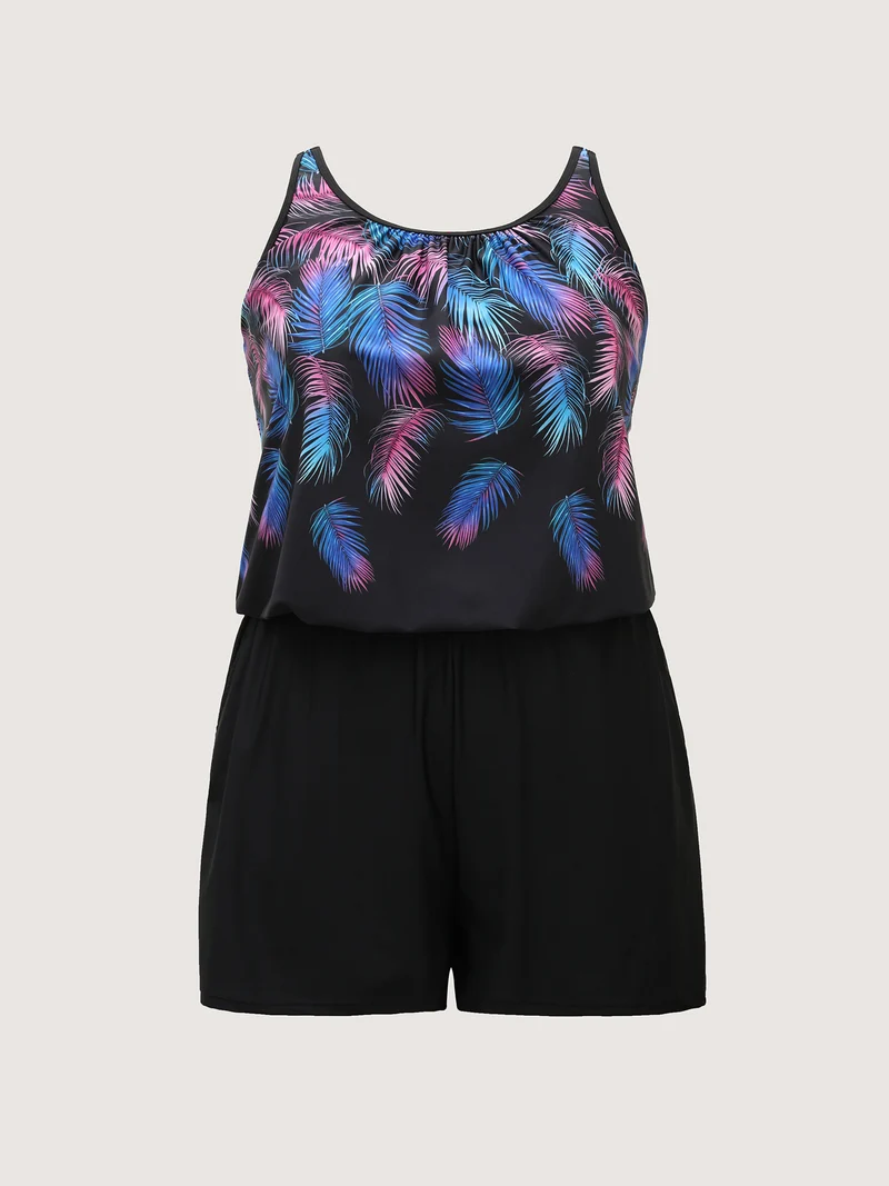 Colorful Feather Print One-Piece Swimsuit