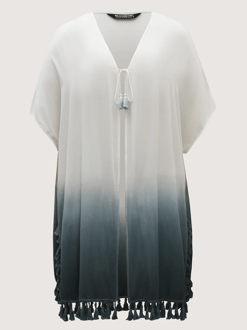 Ombre Gradient Tassels Hem Kimono