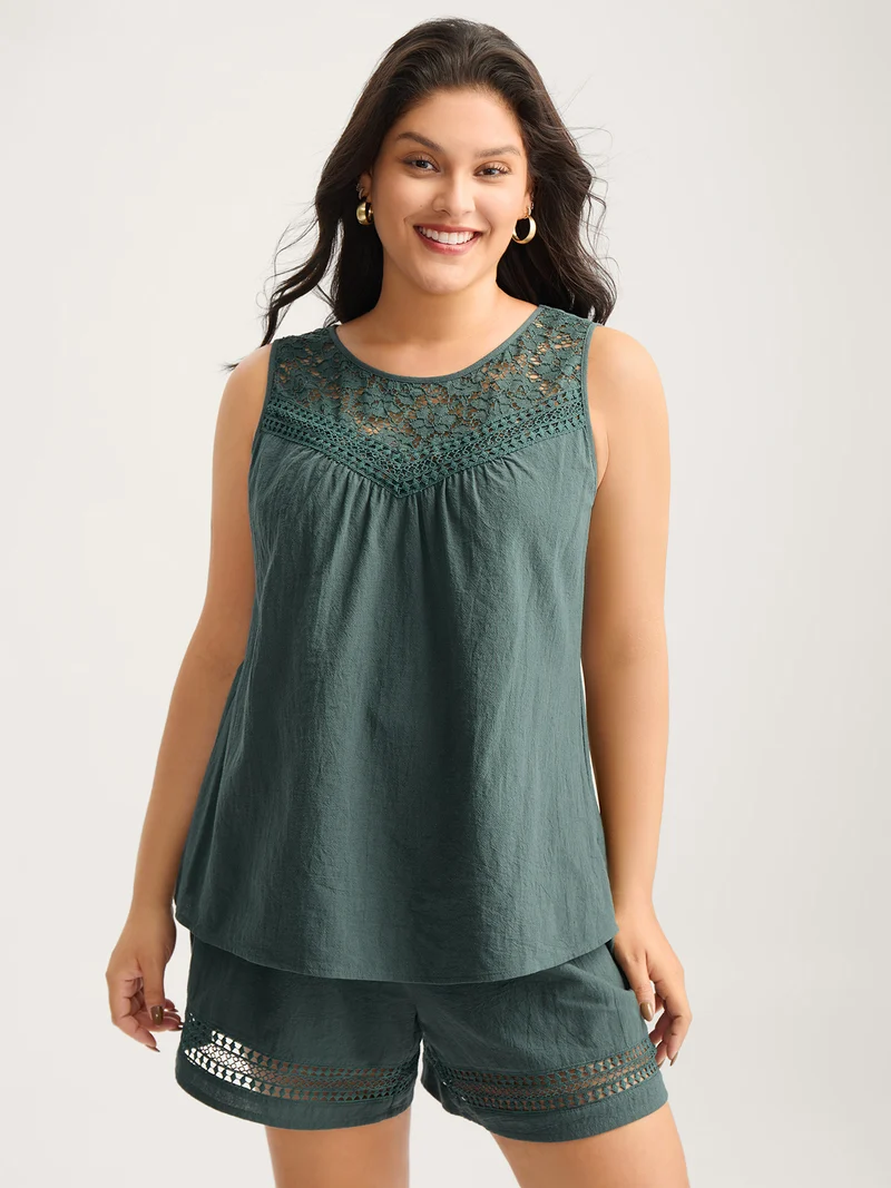 Cotton Lace Detail Solid Co-Ord Set