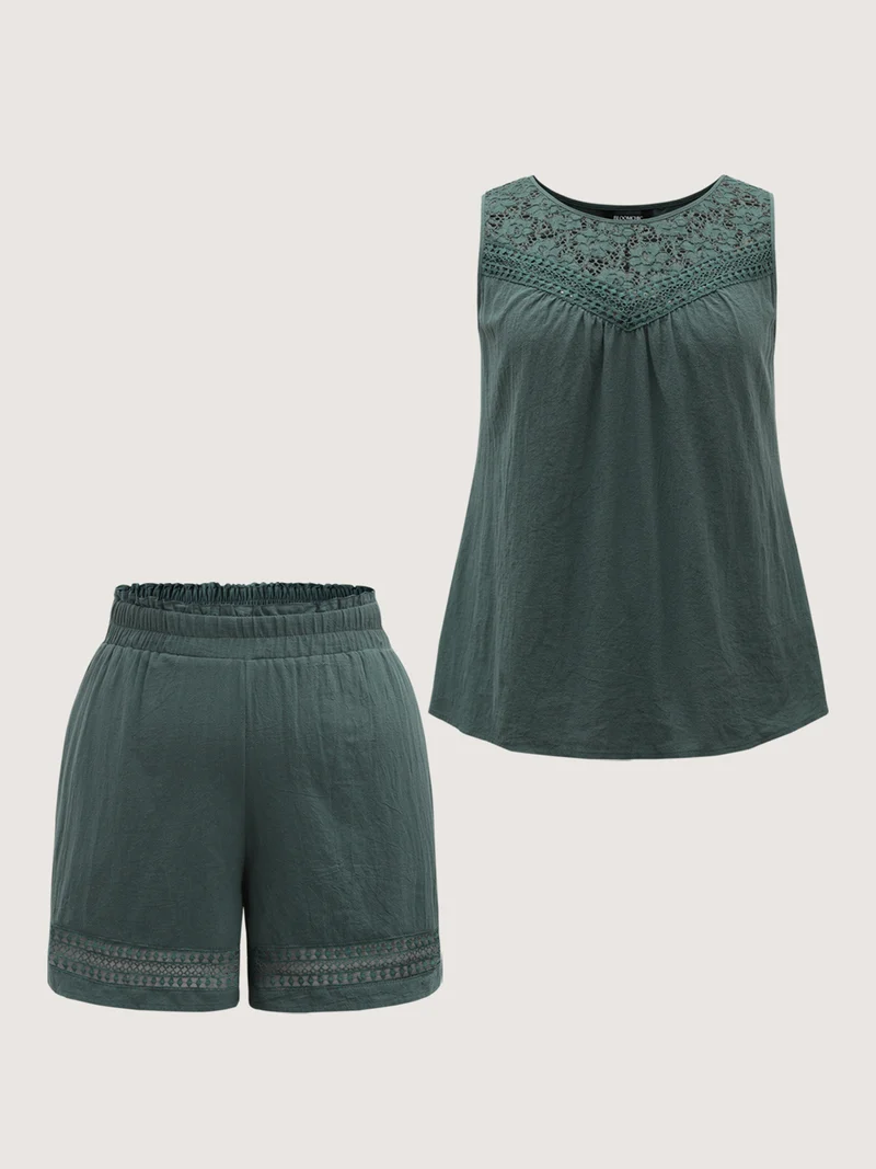 Cotton Lace Detail Solid Co-Ord Set
