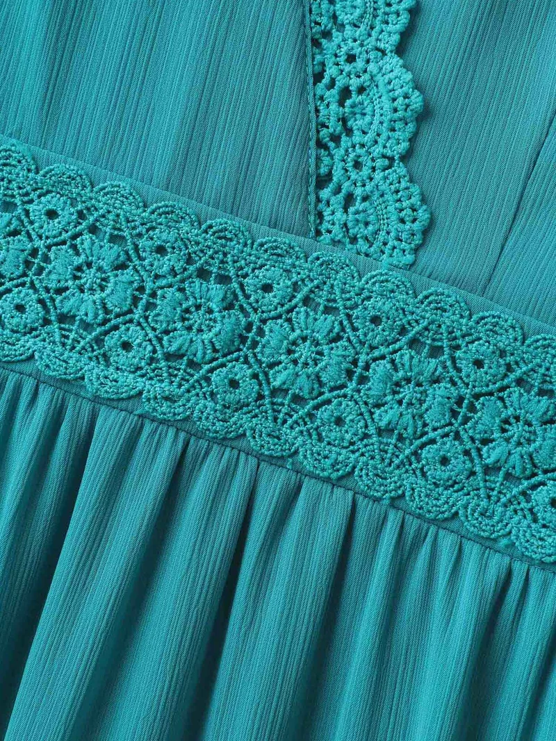 Deep V-Neck Lace Tiered Midi Dress