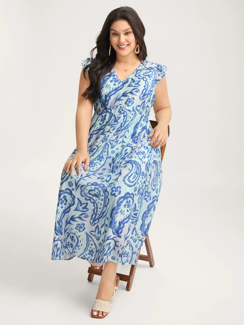 Paisley Print Ombre Back-Tie Midi Dress