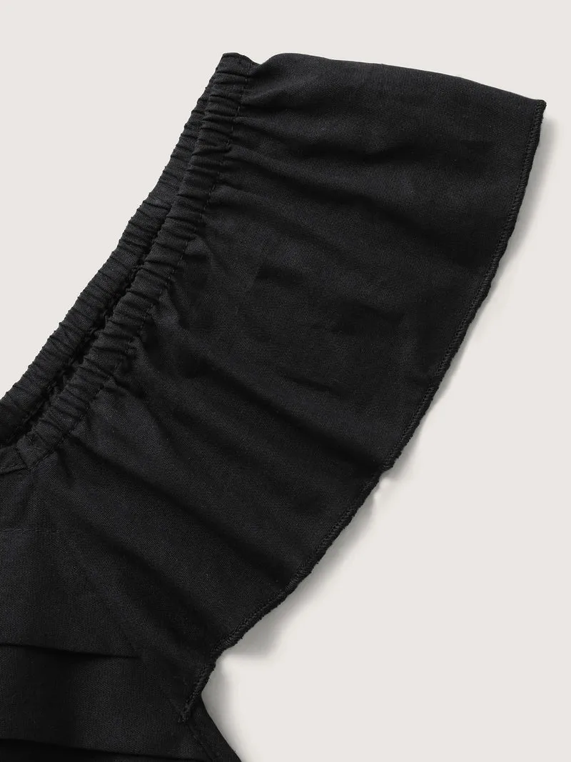 Cotton Pleated Overlap Pockets Midi Dress