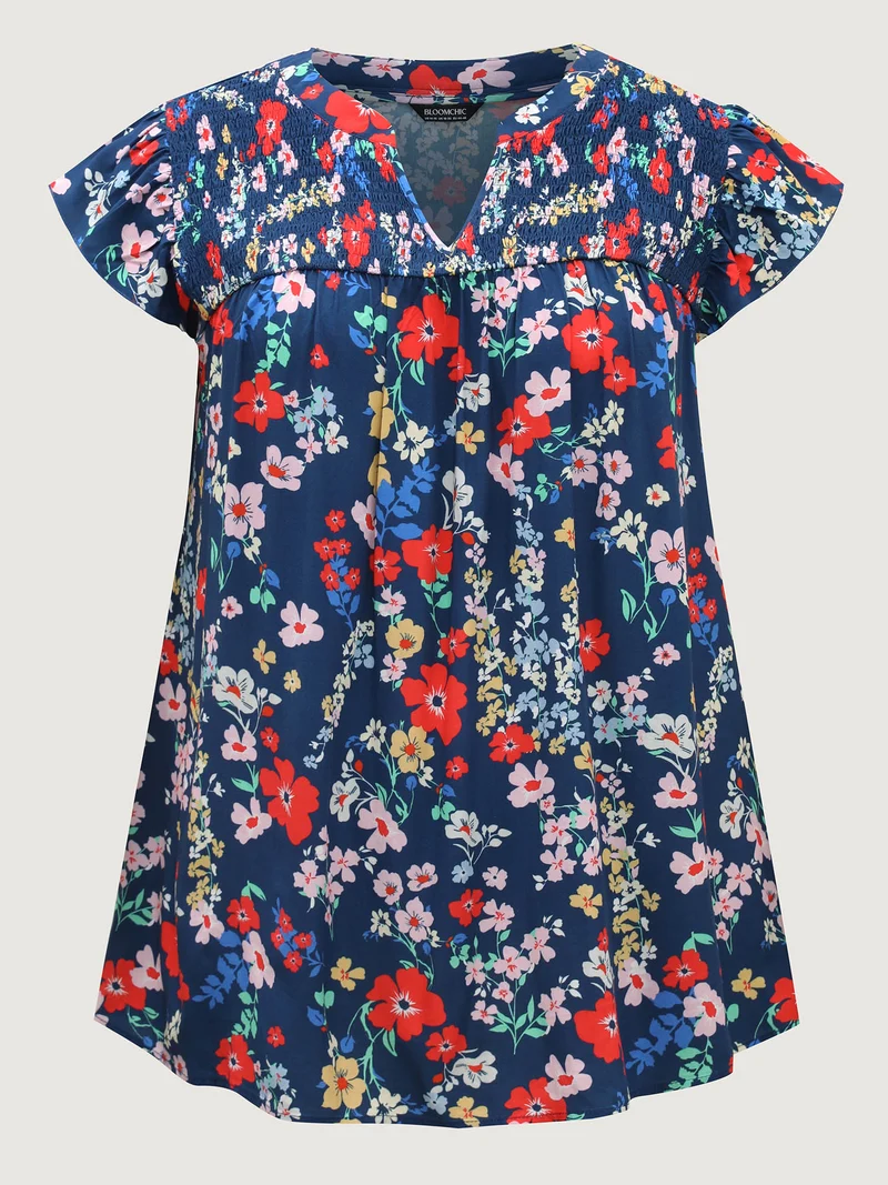Rayon Playful Floral Shirred Blouse