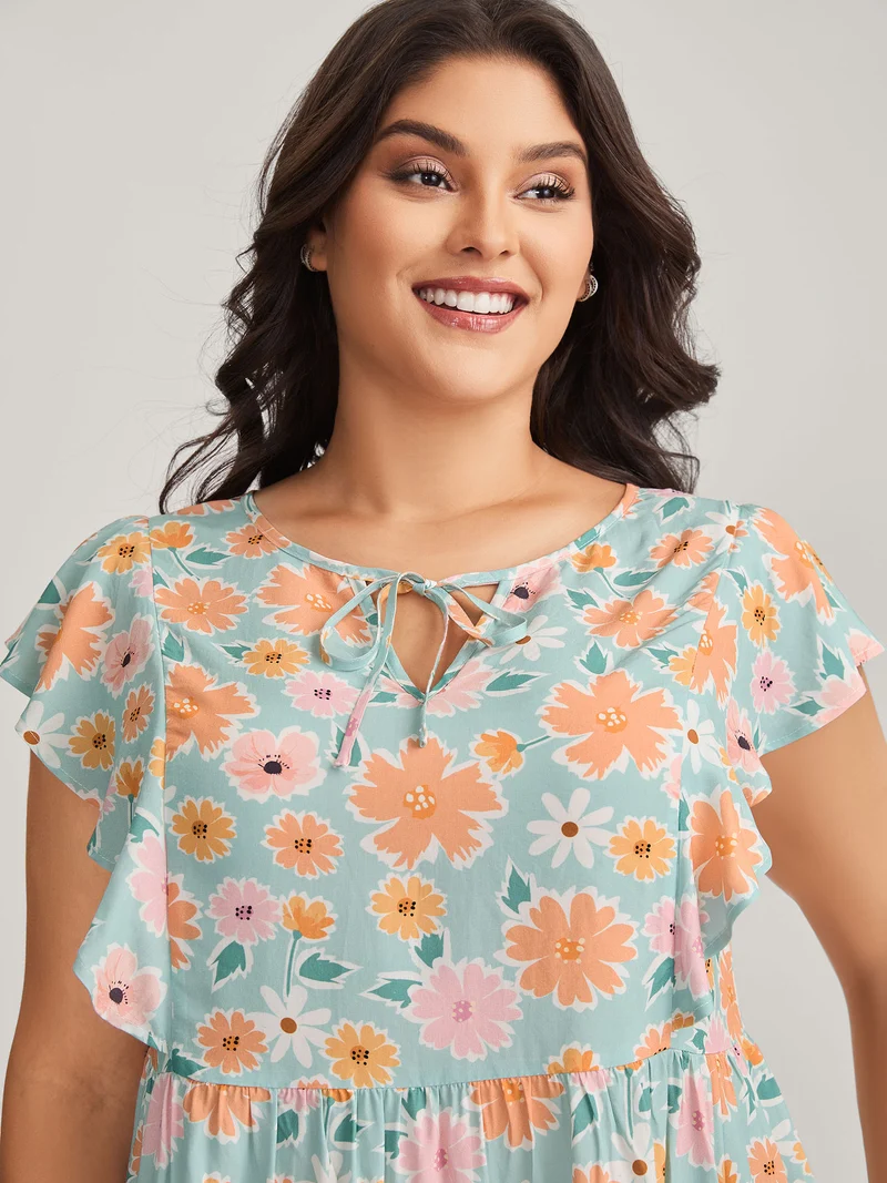 Floral Print Ruffled Sleeve Blouse