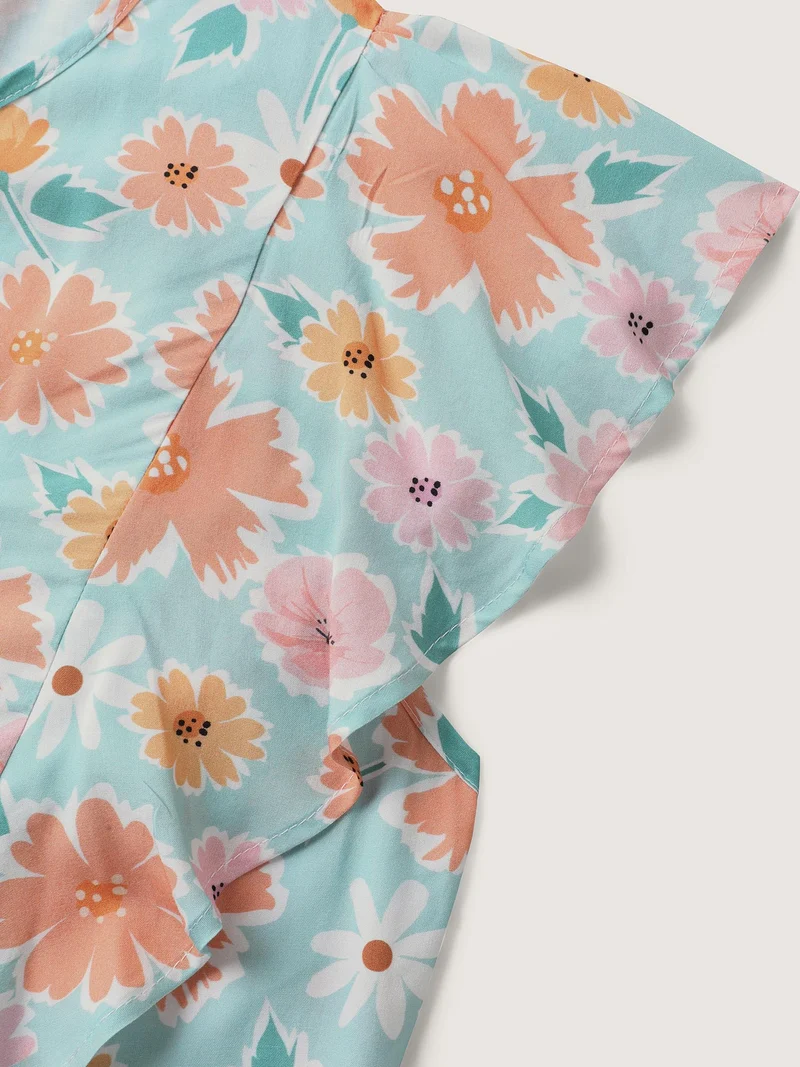 Floral Print Ruffled Sleeve Blouse