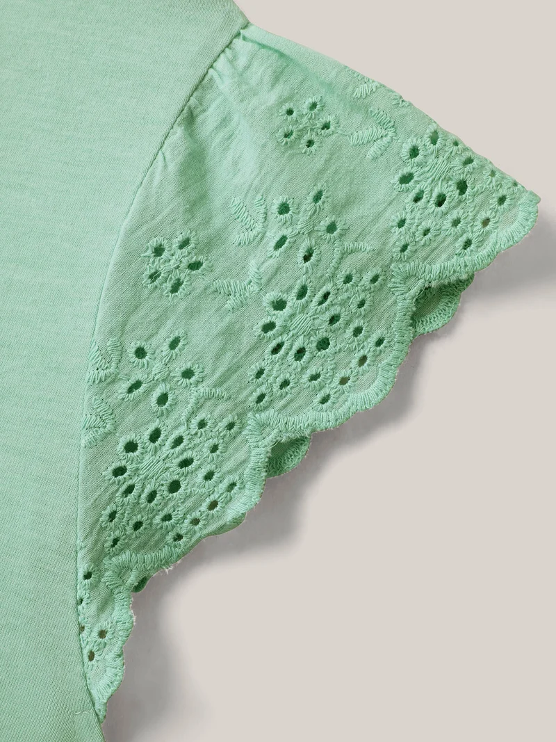 Webbed Lace V-Neck Solid T-Shirt