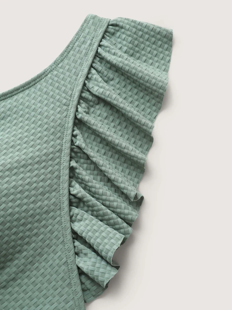 Textured Ruffled Solid One-Piece Swimsuit