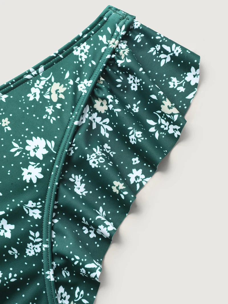 Ditsy Floral Print Drawstring Swim Dress