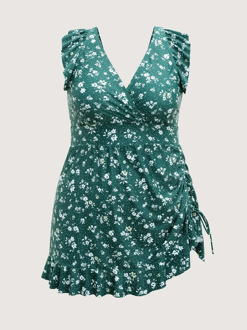 Ditsy Floral Print Drawstring Swim Dress