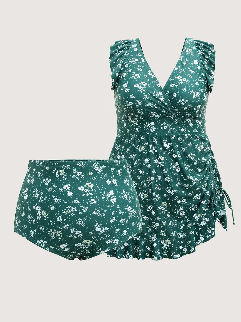Ditsy Floral Print Drawstring Swim Dress