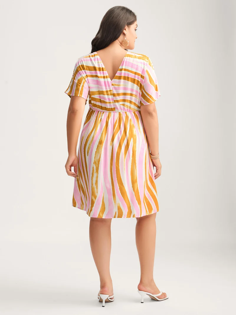 Wavy Stripes Neck Tie Tiered Midi Dress