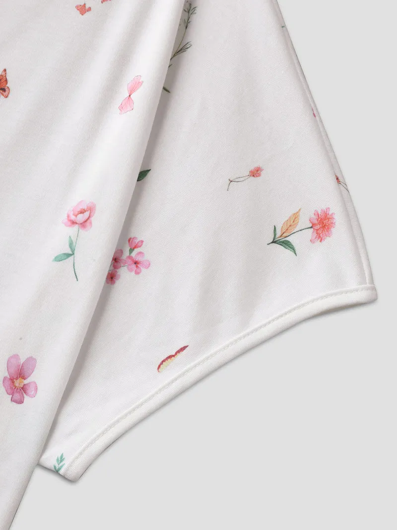 Stretchy Floral Print Round Neck T-Shirt