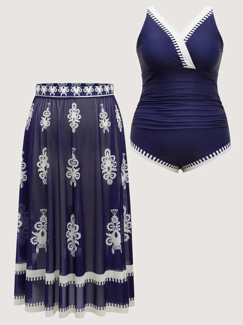 Two-Piece Boho Print Sarong Swimsuit