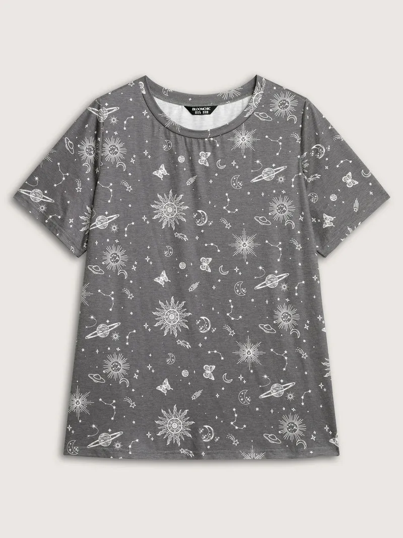 Celestial Print Crew Neck T-Shirt