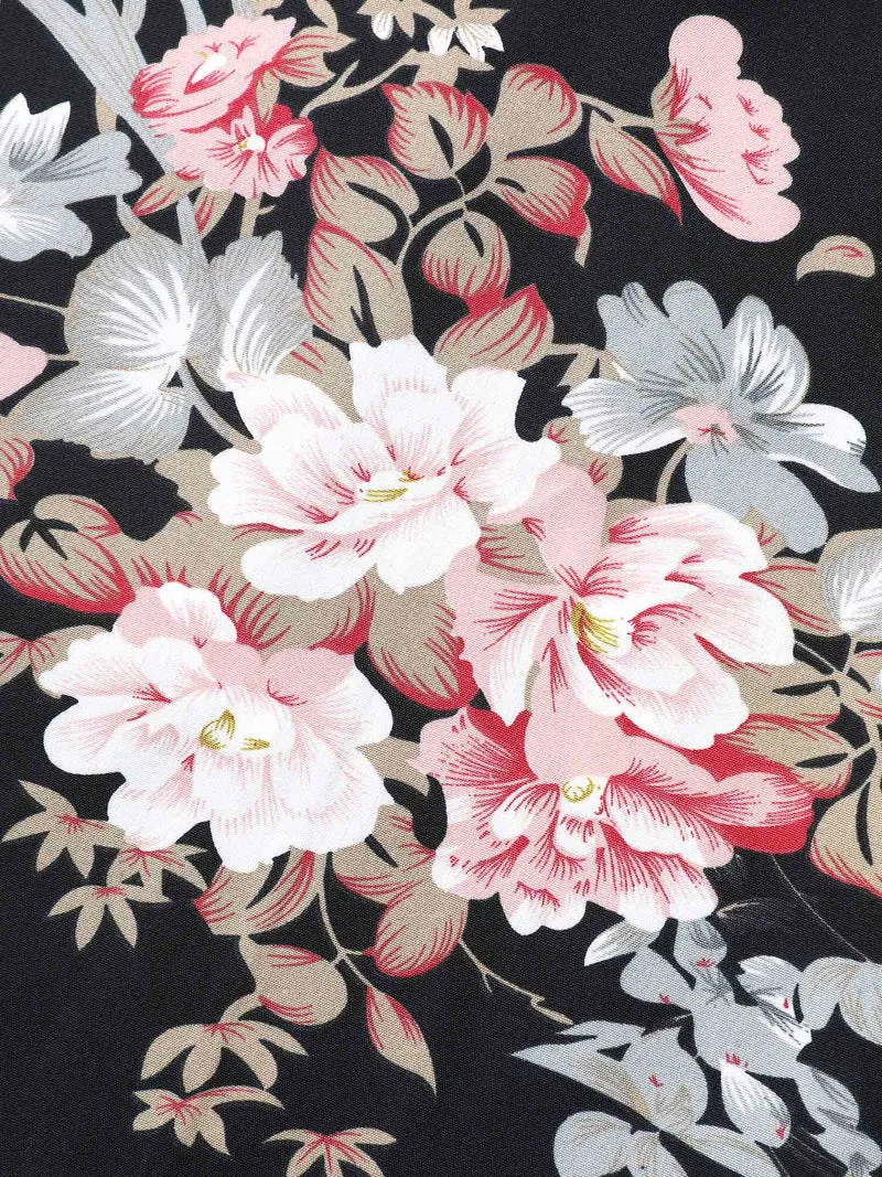 Floral Print Overlap Hem Ruffled Midi Dress