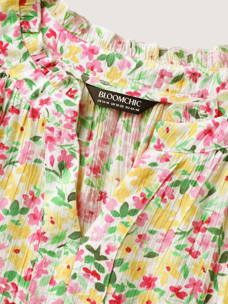 Floral Print Puff Sleeve Flowy Blouse