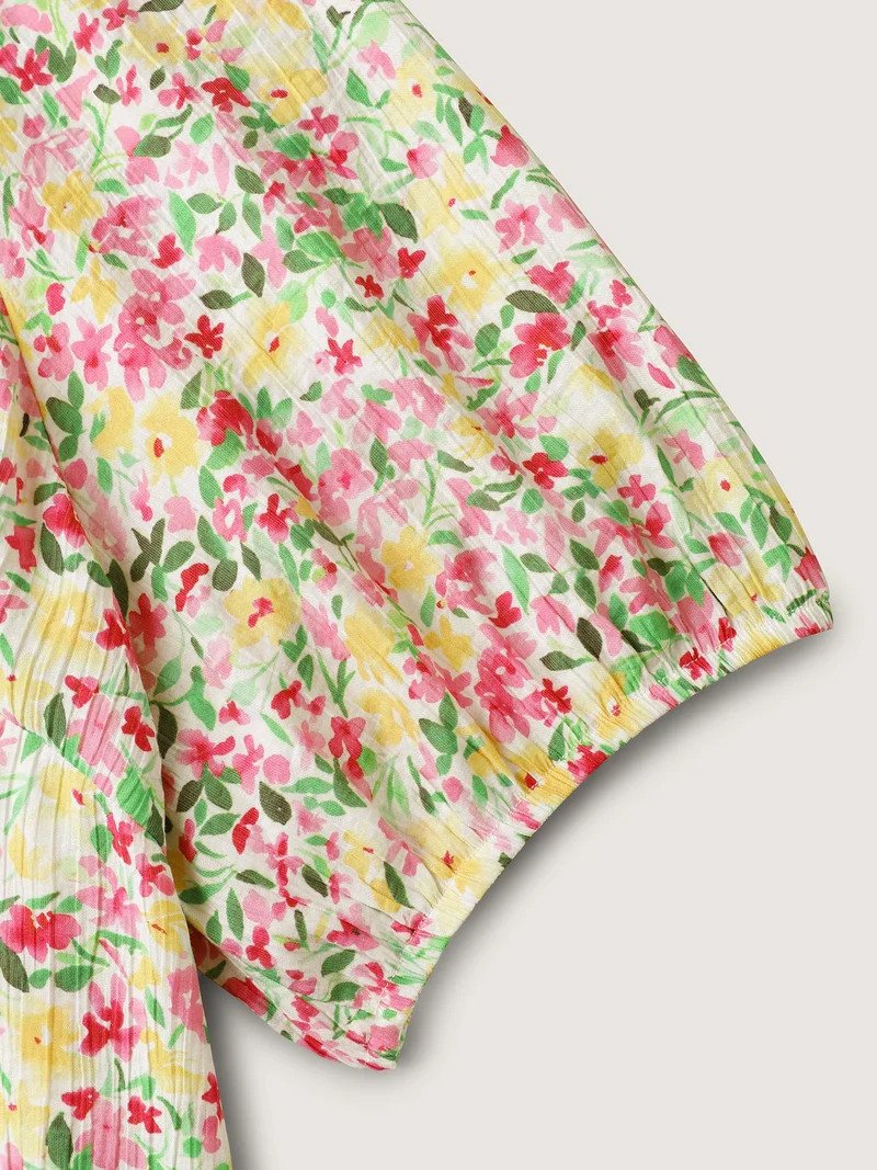 Floral Print Puff Sleeve Flowy Blouse