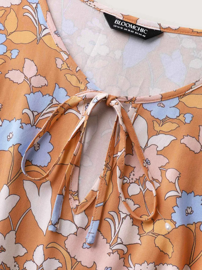 Rayon Floral Stretchy Waist Pockets Midi Dress