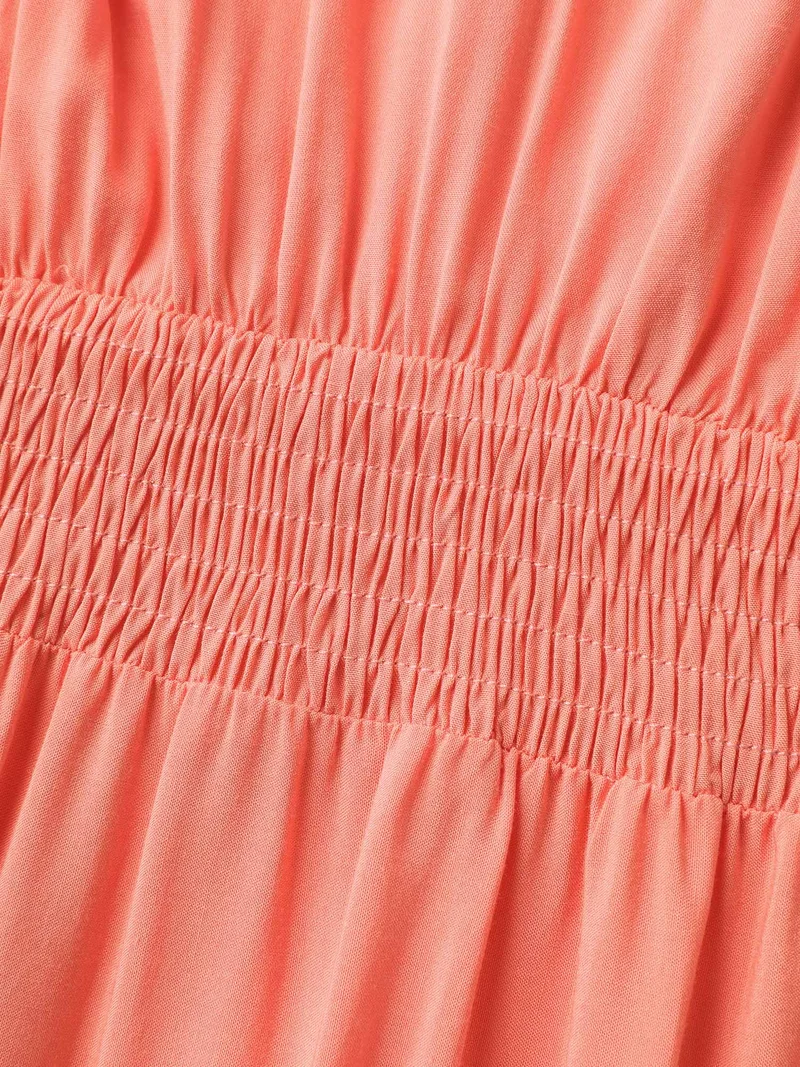 Shirred Waist Tassels Tiered Solid Maxi Dress
