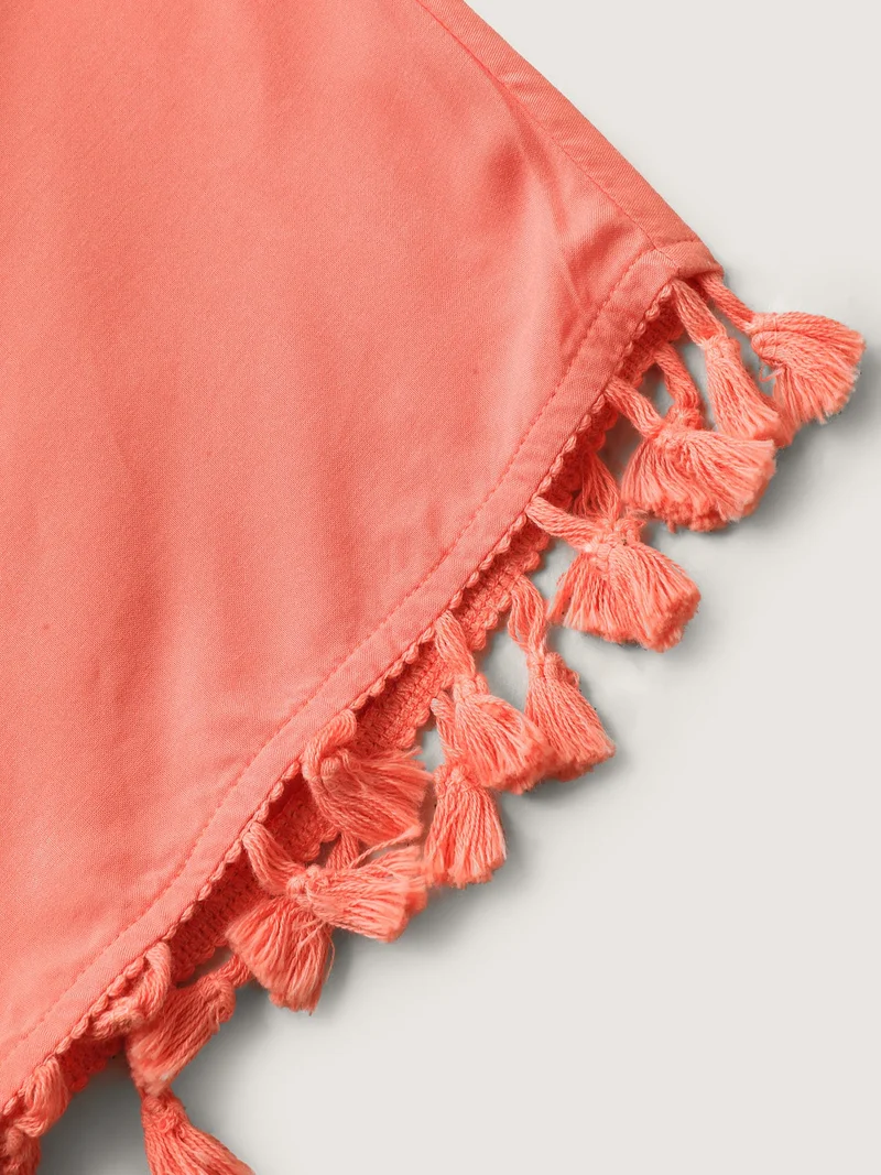 Shirred Waist Tassels Tiered Solid Maxi Dress