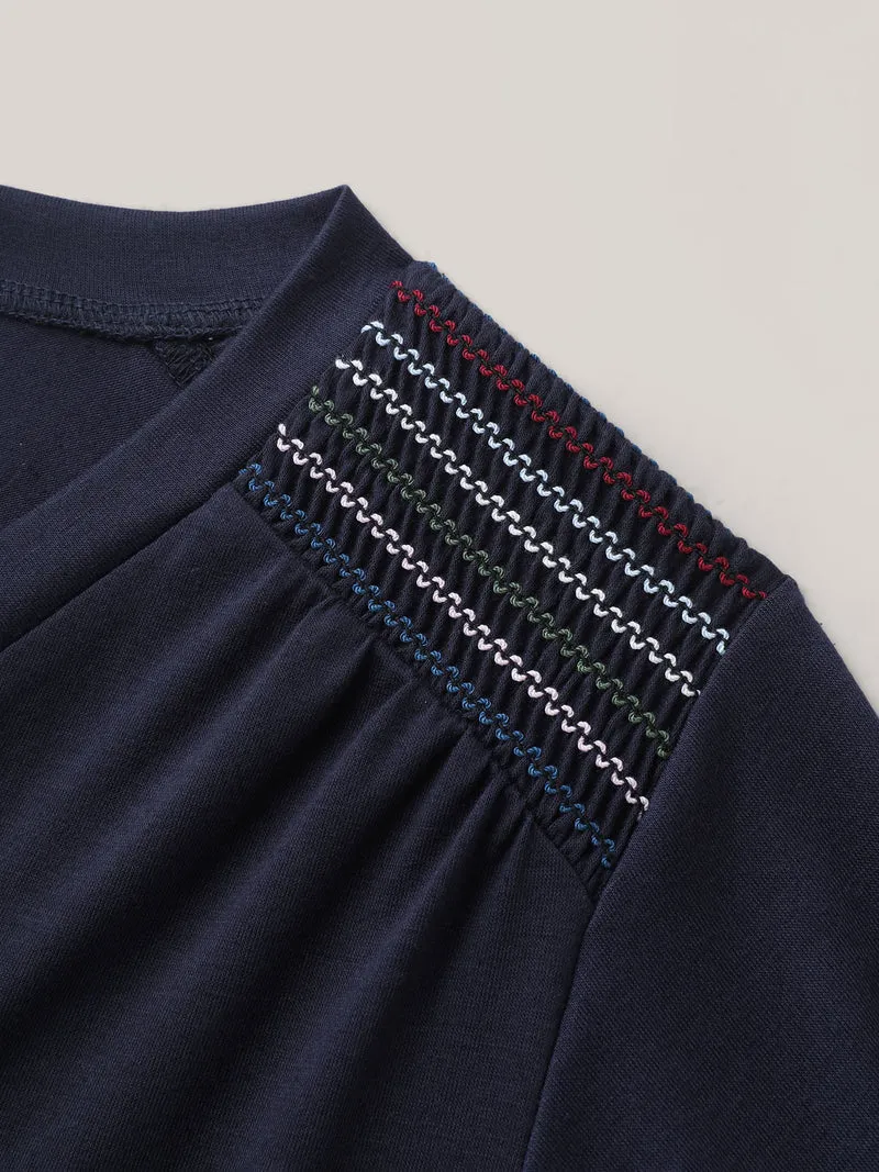 Stretchy Colorful Spliced Shirred T-Shirt