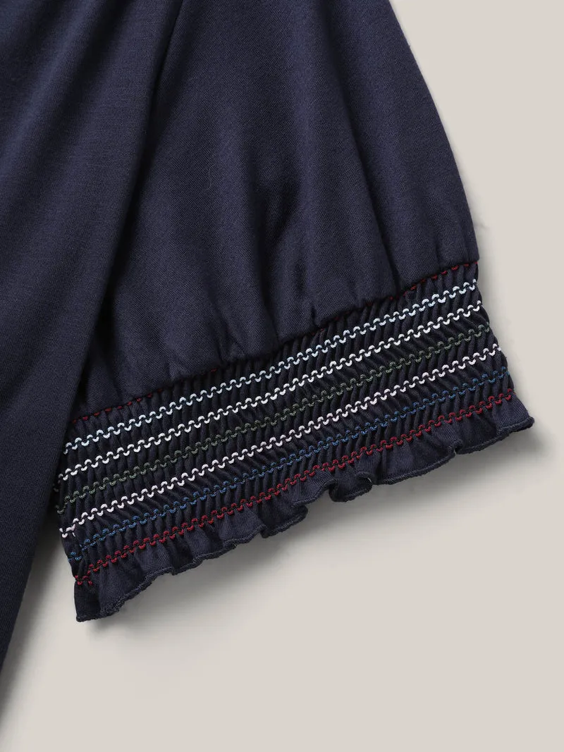 Stretchy Colorful Spliced Shirred T-Shirt