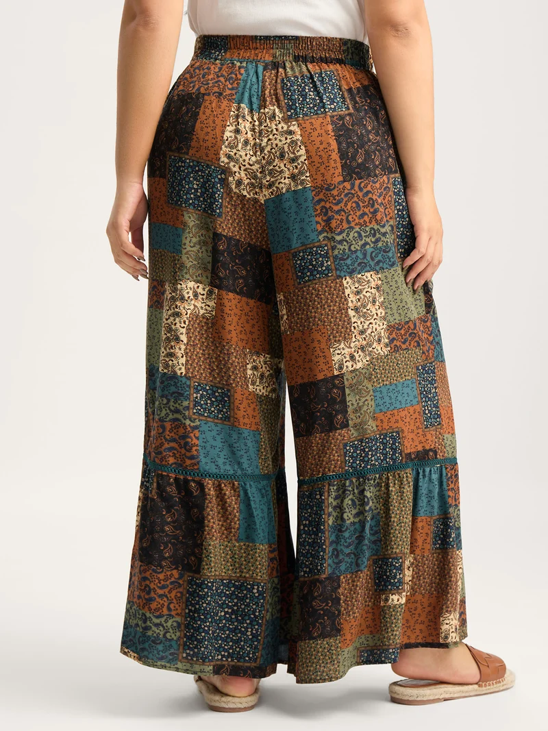 Floral Collage Lace Spliced Wide-Leg Pants